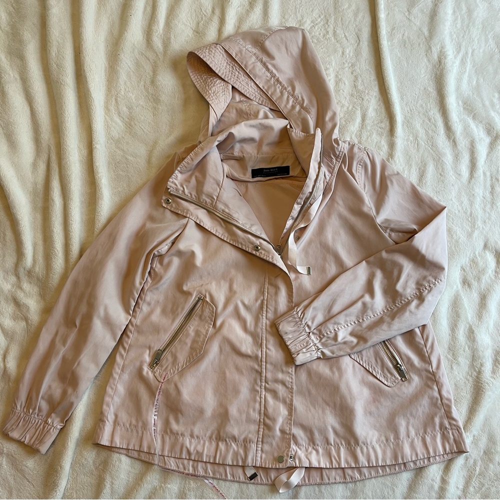 Soft Blush Pink Utility Windbreaker Hooded Anorak Jacket Size S